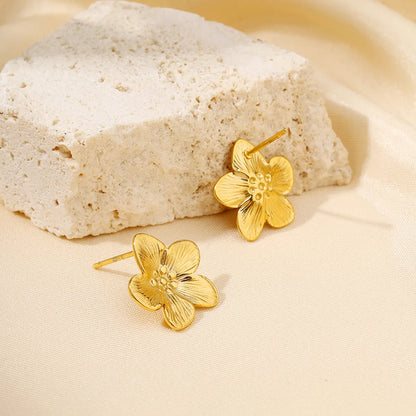 1 Pair Simple Style Commute Flower Inlay 304 Stainless Steel Zircon 18K Gold Plated Ear Studs