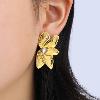 1 Pair Simple Style Commute Flower Inlay 304 Stainless Steel Zircon 18K Gold Plated Ear Studs