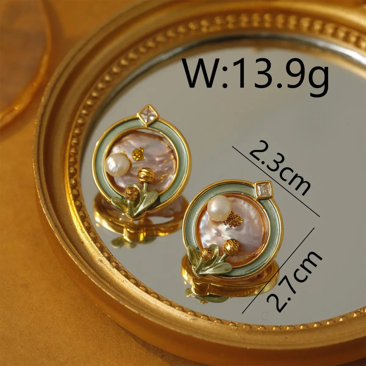 1 Pair Simple Style Commute Flower Plating Inlay Copper Freshwater Pearl Copper Zircon 18K Gold Plated Ear Studs