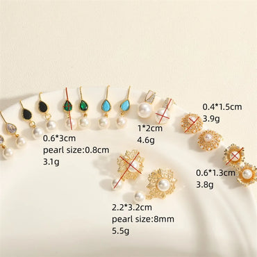 1 Pair Simple Style Commute Flower Plating Inlay Copper Pearl Zircon 14k Gold Plated Drop Earrings