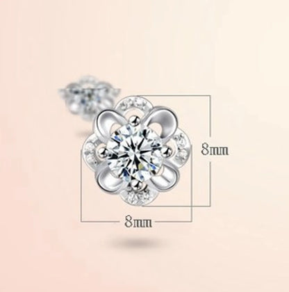 1 Pair Simple Style Commute Flower Plating Inlay Copper Zircon Silver Plated Ear Studs