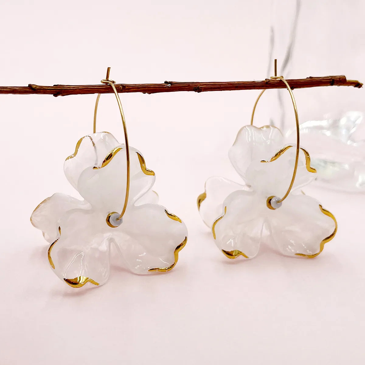 1 Pair Simple Style Commute Flower Plating Stainless Steel Drop Earrings