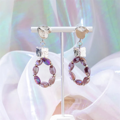 1 Pair Simple Style Commute Geometric Beaded Inlay Artificial Crystal Alloy Rhinestones Pearl Drop Earrings