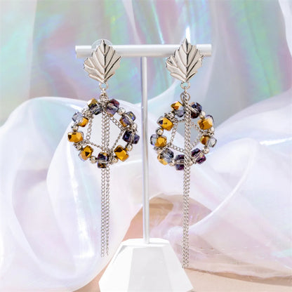 1 Pair Simple Style Commute Geometric Beaded Inlay Artificial Crystal Alloy Rhinestones Pearl Drop Earrings