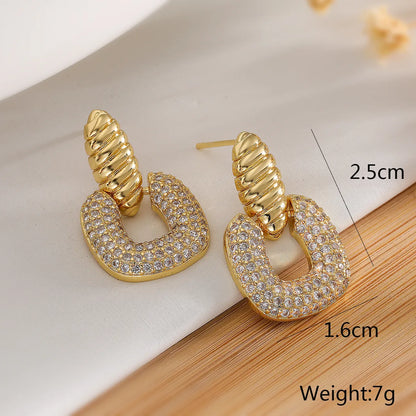 1 Pair Simple Style Commute Geometric Inlay Copper Zircon 18K Gold Plated Earrings Ear Studs