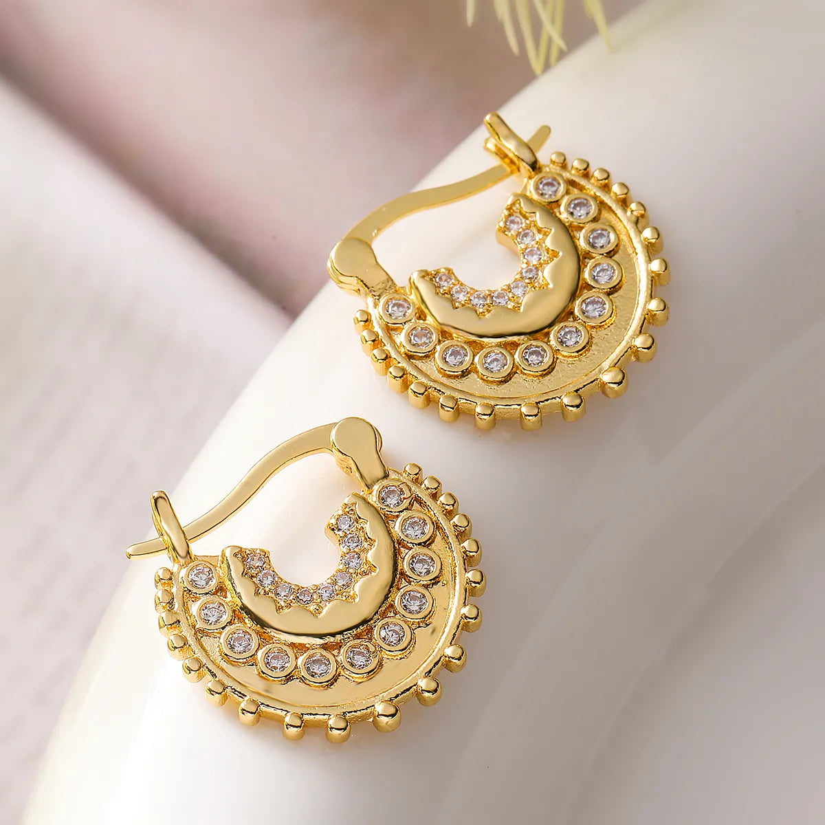 1 Pair Simple Style Commute Geometric Inlay Copper Zircon 18K Gold Plated Earrings Ear Studs