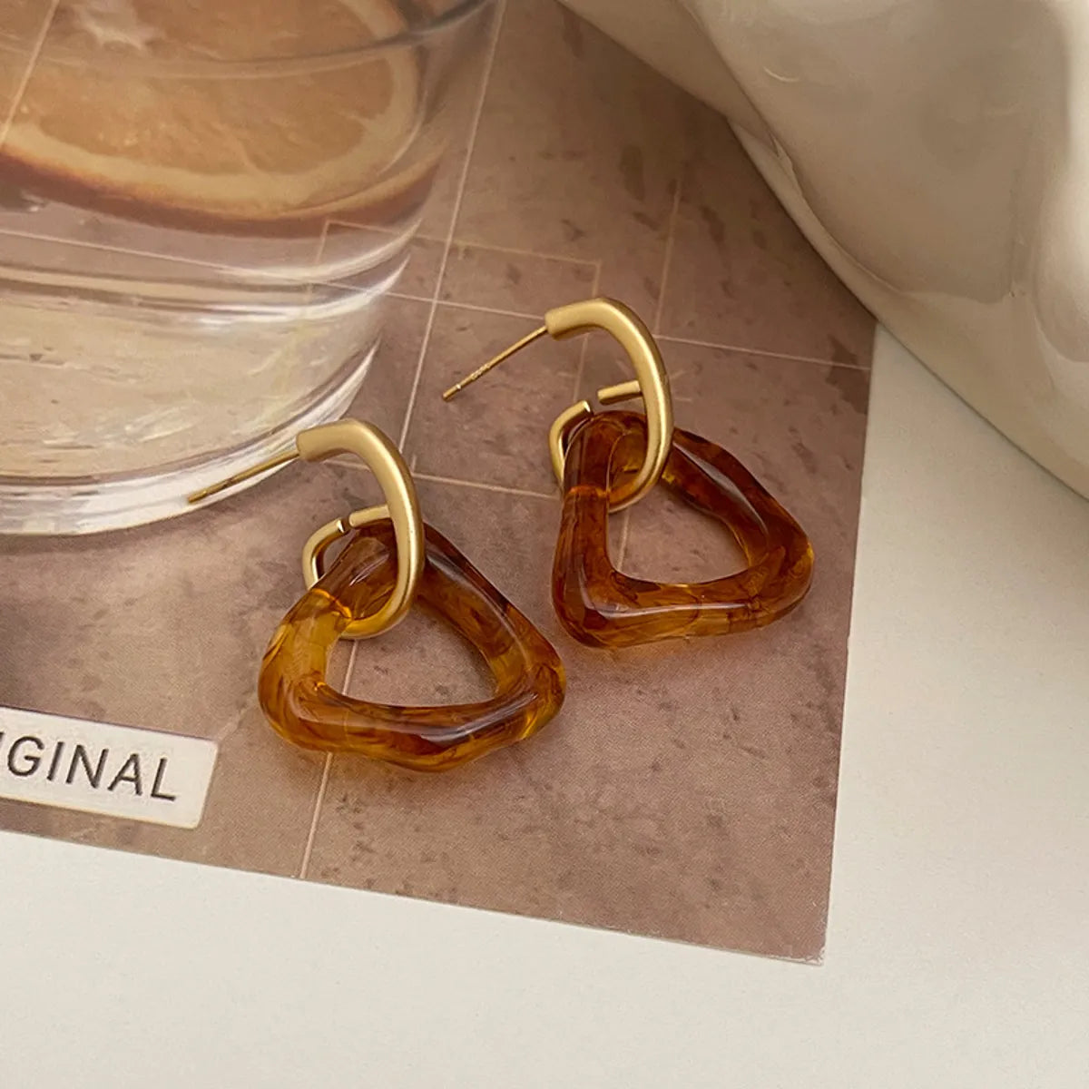 1 Pair Simple Style Commute Geometric Patchwork Resin Copper Drop Earrings