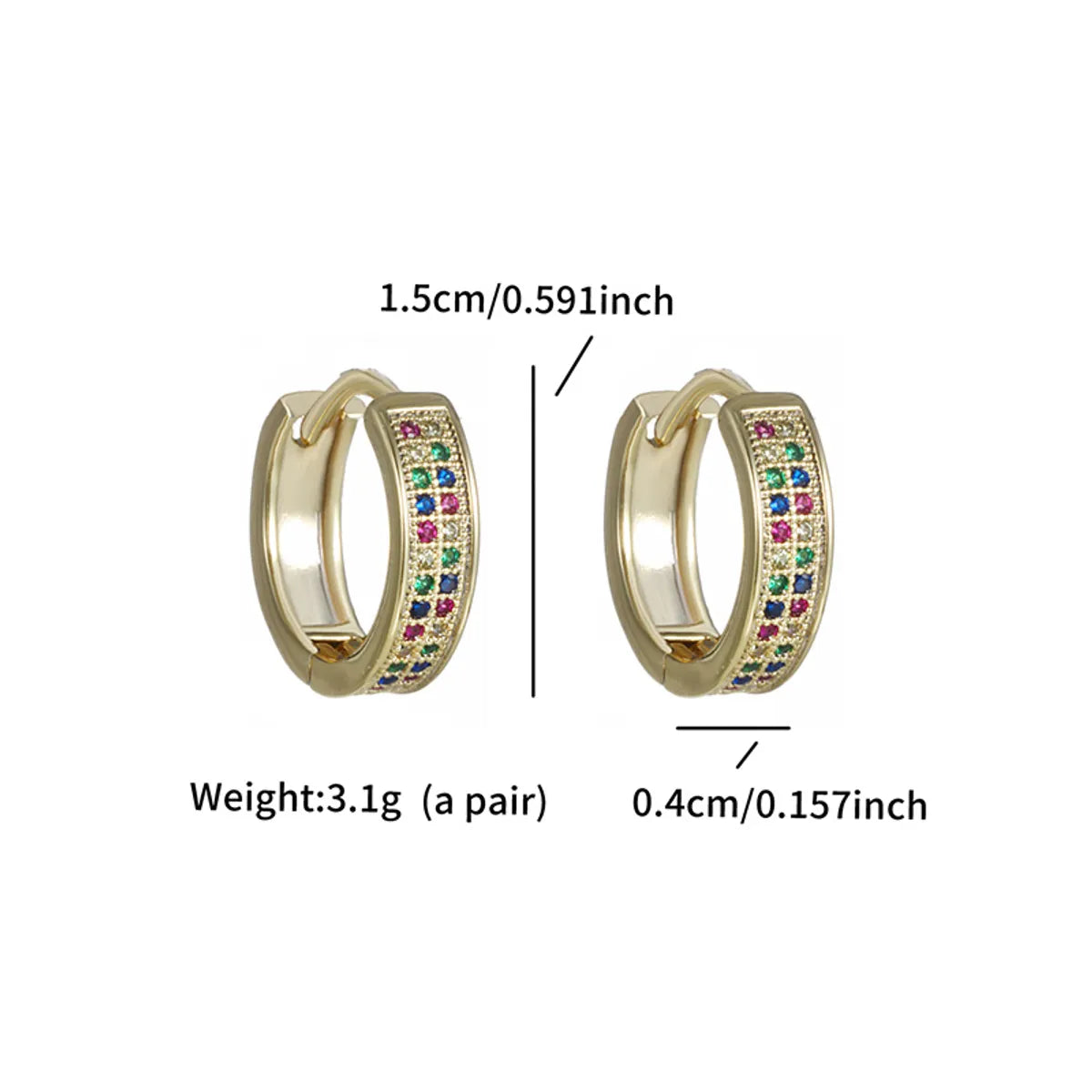 1 Pair Simple Style Commute Geometric Plating Inlay Copper Artificial Gemstones 14K Gold Plated Hoop Earrings