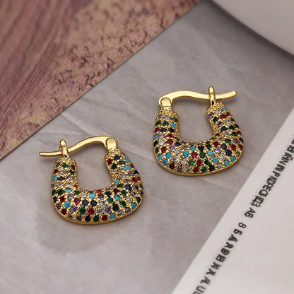 1 Pair Simple Style Commute Geometric Plating Inlay Copper Zircon 18k Gold Plated Earrings