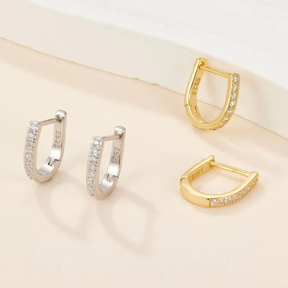 1 Pair Simple Style Commute Geometric Plating Inlay Sterling Silver Zircon 18k Gold Plated White Gold Plated Earrings