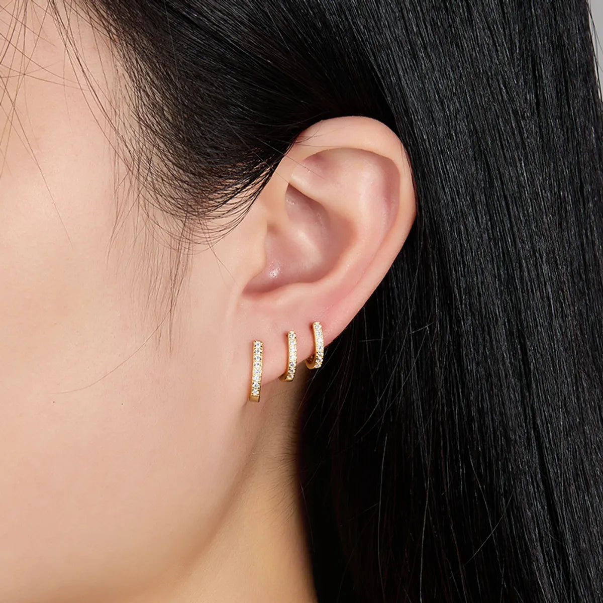 1 Pair Simple Style Commute Geometric Plating Inlay Sterling Silver Zircon 18k Gold Plated White Gold Plated Earrings