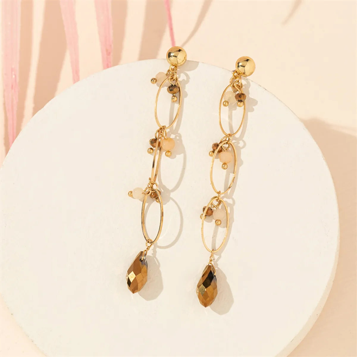 1 Pair Simple Style Commute Geometric Water Droplets Hollow Out Inlay Alloy Artificial Crystal Drop Earrings