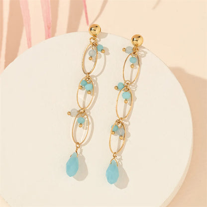 1 Pair Simple Style Commute Geometric Water Droplets Hollow Out Inlay Alloy Artificial Crystal Drop Earrings