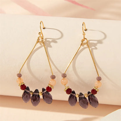 1 Pair Simple Style Commute Geometric Water Droplets Hollow Out Inlay Alloy Artificial Crystal Drop Earrings