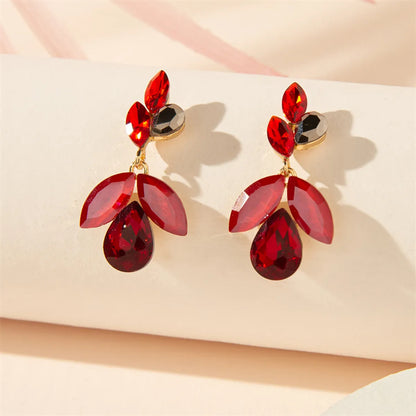 1 Pair Simple Style Commute Geometric Water Droplets Hollow Out Inlay Alloy Artificial Crystal Drop Earrings