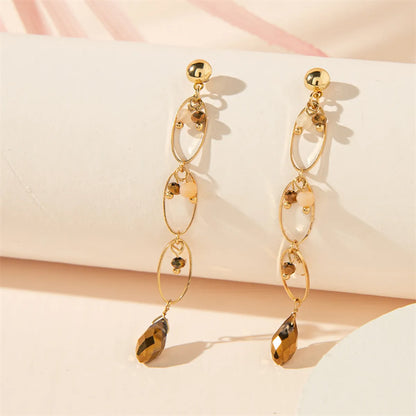 1 Pair Simple Style Commute Geometric Water Droplets Hollow Out Inlay Alloy Artificial Crystal Drop Earrings