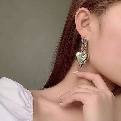 1 Pair Simple Style Commute Heart Shape Alloy Drop Earrings