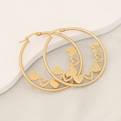 1 Pair Simple Style Commute Heart Shape Flower Butterfly Hollow Out 304 Stainless Steel 18K Gold Plated Earrings