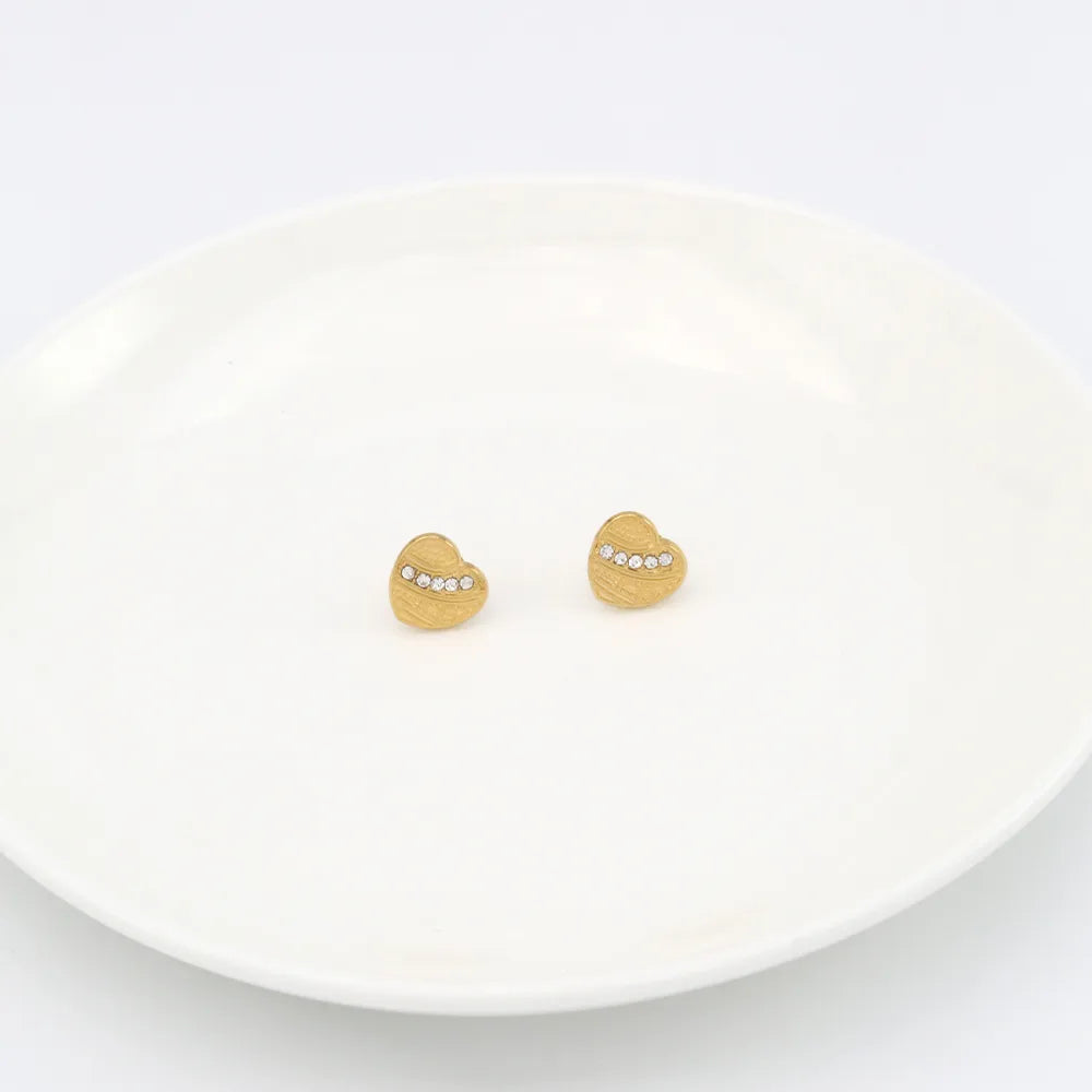 1 Pair Simple Style Commute Heart Shape Inlay 304 Stainless Steel Zircon 18K Gold Plated Ear Studs