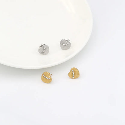 1 Pair Simple Style Commute Heart Shape Inlay 304 Stainless Steel Zircon 18K Gold Plated Ear Studs