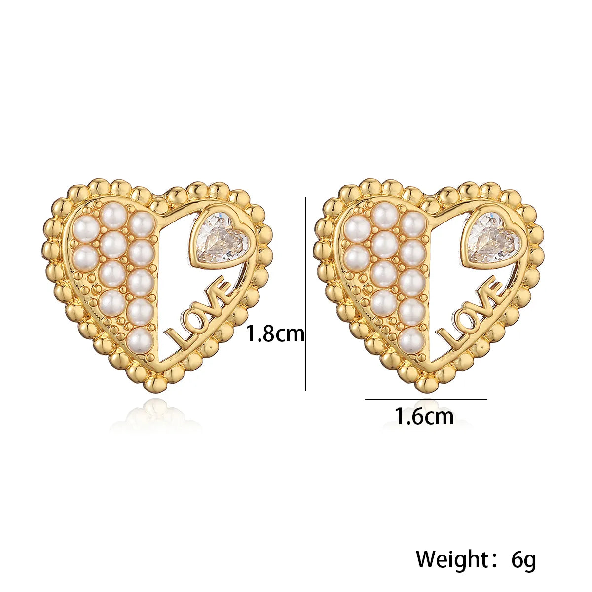 1 Pair Simple Style Commute Heart Shape Inlay Copper Artificial Pearls Zircon Ear Studs