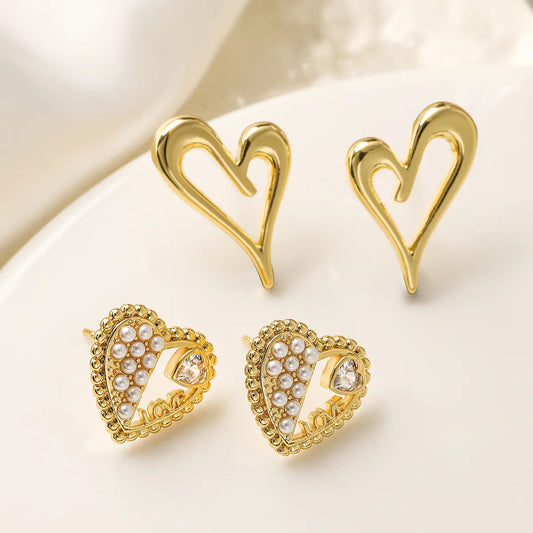 1 Pair Simple Style Commute Heart Shape Inlay Copper Artificial Pearls Zircon Ear Studs