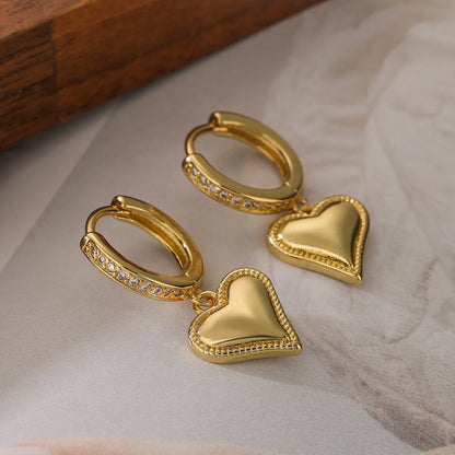 1 Pair Simple Style Commute Heart Shape Plating Inlay Copper Zircon 18k Gold Plated Drop Earrings Earrings