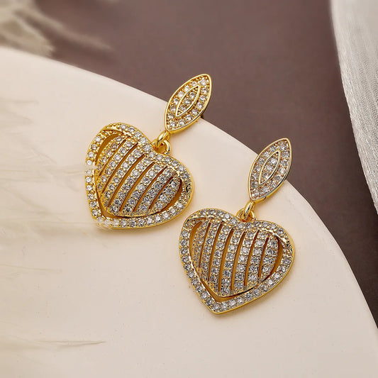 1 Pair Simple Style Commute Heart Shape Plating Inlay Copper Zircon 18k Gold Plated Drop Earrings