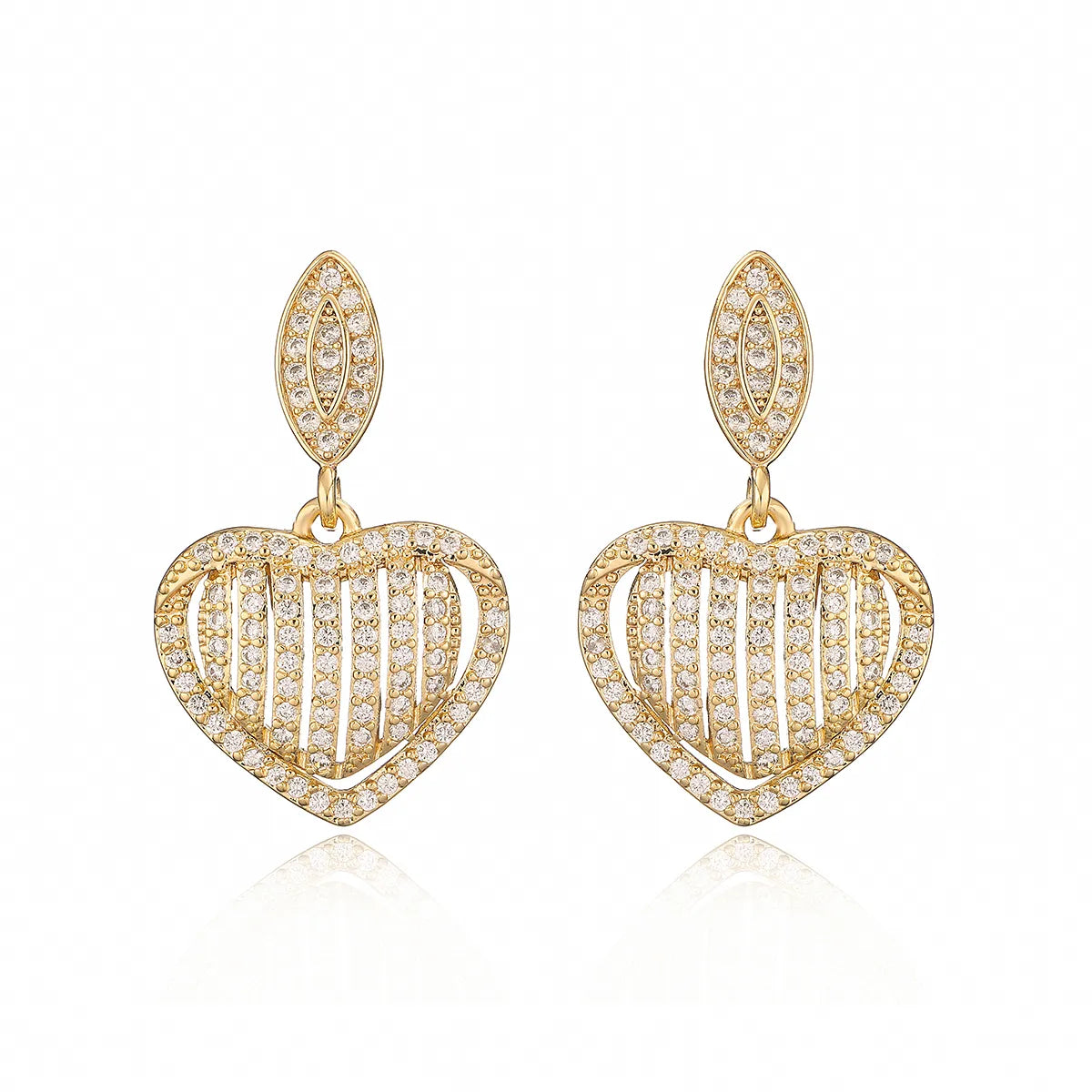 1 Pair Simple Style Commute Heart Shape Plating Inlay Copper Zircon 18k Gold Plated Drop Earrings