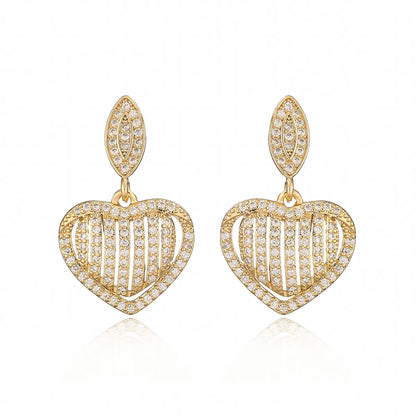 1 Pair Simple Style Commute Heart Shape Plating Inlay Copper Zircon 18k Gold Plated Drop Earrings