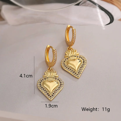 1 Pair Simple Style Commute Heart Shape Plating Inlay Copper Zircon 18k Gold Plated Drop Earrings