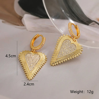 1 Pair Simple Style Commute Heart Shape Plating Inlay Copper Zircon 18k Gold Plated Drop Earrings