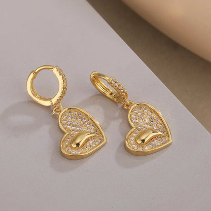 1 Pair Simple Style Commute Heart Shape Plating Inlay Copper Zircon 18k Gold Plated Drop Earrings