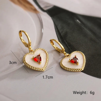 1 Pair Simple Style Commute Heart Shape Plating Inlay Copper Zircon 18k Gold Plated Drop Earrings