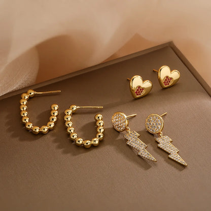 1 Pair Simple Style Commute Heart Shape Plating Inlay Copper Zircon 18k Gold Plated Ear Studs