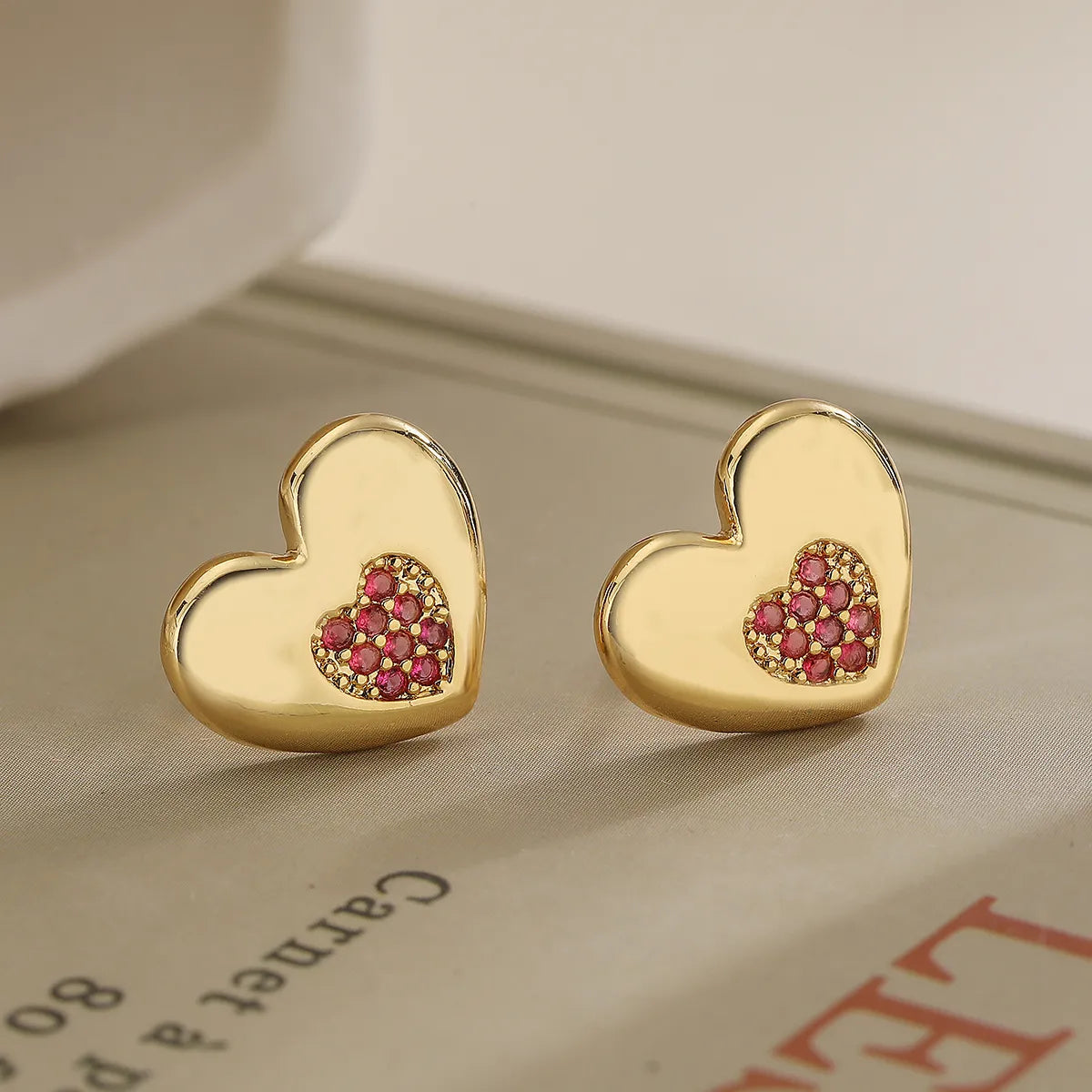 1 Pair Simple Style Commute Heart Shape Plating Inlay Copper Zircon 18k Gold Plated Ear Studs