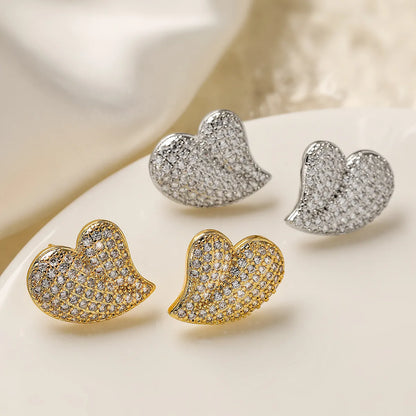 1 Pair Simple Style Commute Heart Shape Plating Inlay Copper Zircon 18K Gold Plated Ear Studs