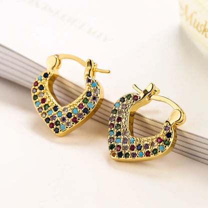 1 Pair Simple Style Commute Heart Shape Plating Inlay Copper Zircon 18k Gold Plated Earrings