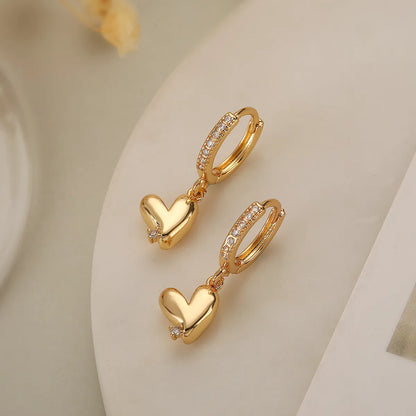 1 Pair Simple Style Commute Heart Shape Plating Inlay Copper Zircon 18k Gold Plated Earrings