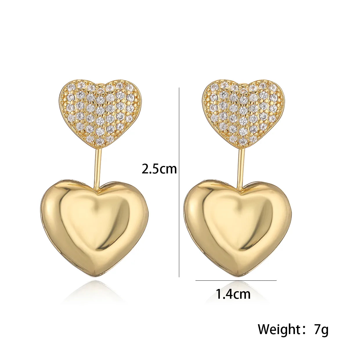 1 Pair Simple Style Commute Heart Shape Plating Inlay Copper Zircon Drop Earrings