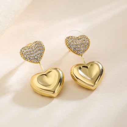 1 Pair Simple Style Commute Heart Shape Plating Inlay Copper Zircon Drop Earrings