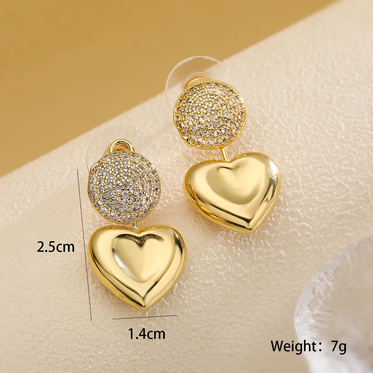 1 Pair Simple Style Commute Heart Shape Plating Inlay Copper Zircon Drop Earrings