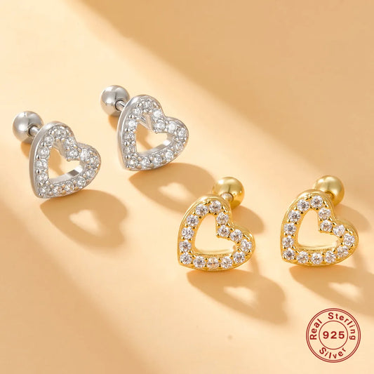 1 Pair Simple Style Commute Heart Shape Plating Inlay Sterling Silver Zircon 18k Gold Plated White Gold Plated Ear Studs