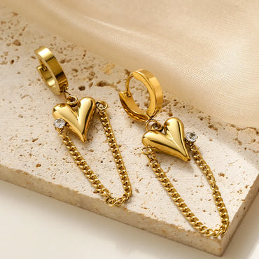 1 Pair Simple Style Commute Heart Shape Plating Inlay Titanium Steel Zircon 18k Gold Plated Drop Earrings