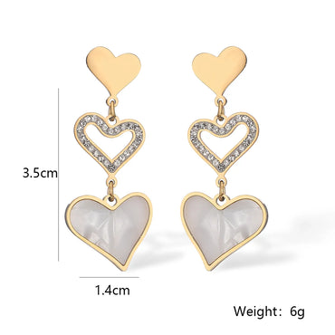 1 Pair Simple Style Commute Heart Shape Plating Inlay Titanium Steel Zircon 18k Gold Plated Drop Earrings