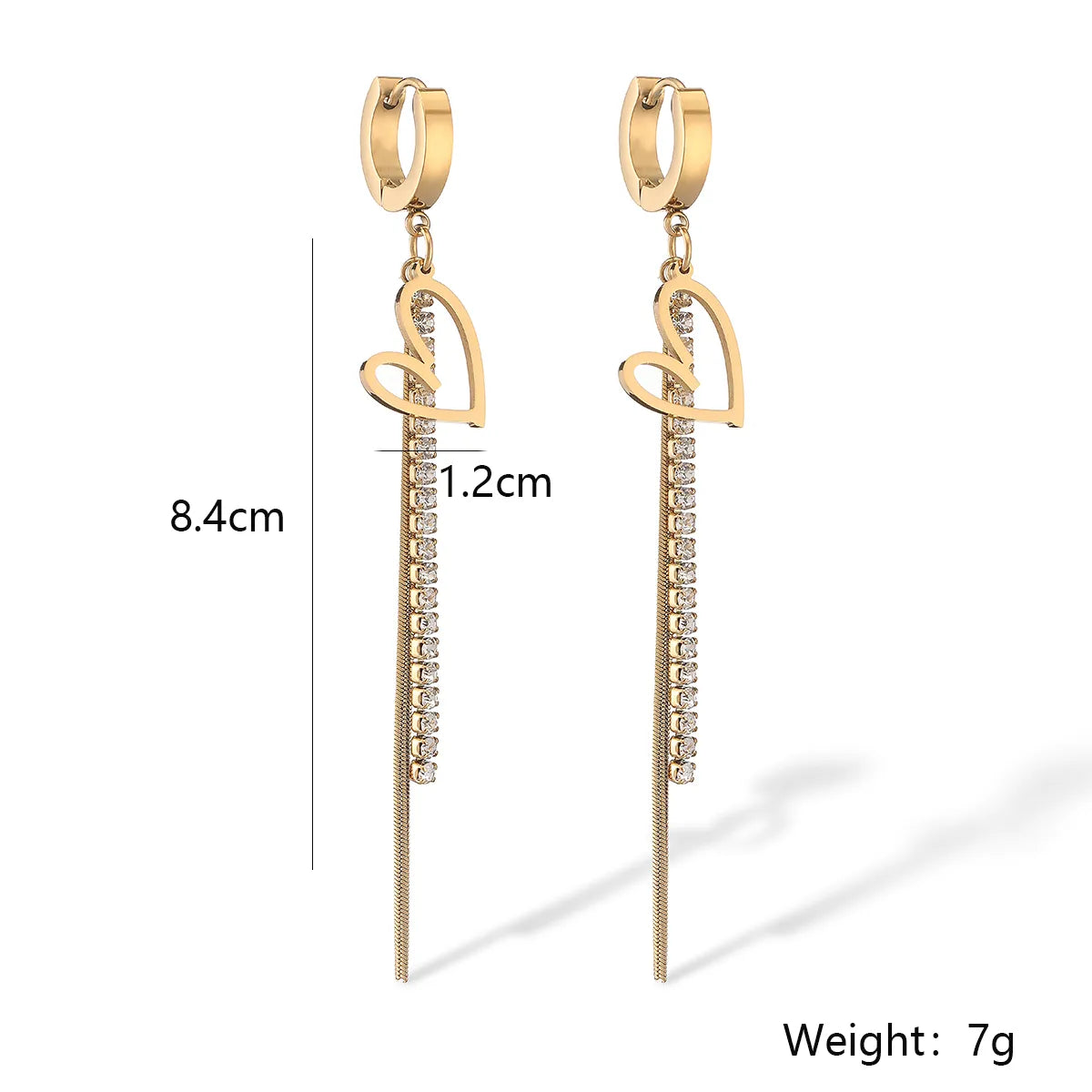 1 Pair Simple Style Commute Heart Shape Plating Inlay Titanium Steel Zircon 18k Gold Plated Drop Earrings