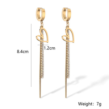 1 Pair Simple Style Commute Heart Shape Plating Inlay Titanium Steel Zircon 18k Gold Plated Drop Earrings