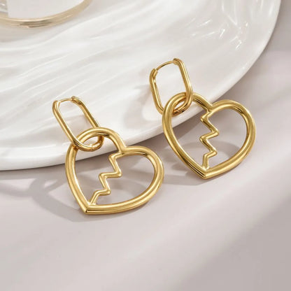 1 Pair Simple Style Commute Heart Shape Polishing Plating Stainless Steel 18k Gold Plated Drop Earrings