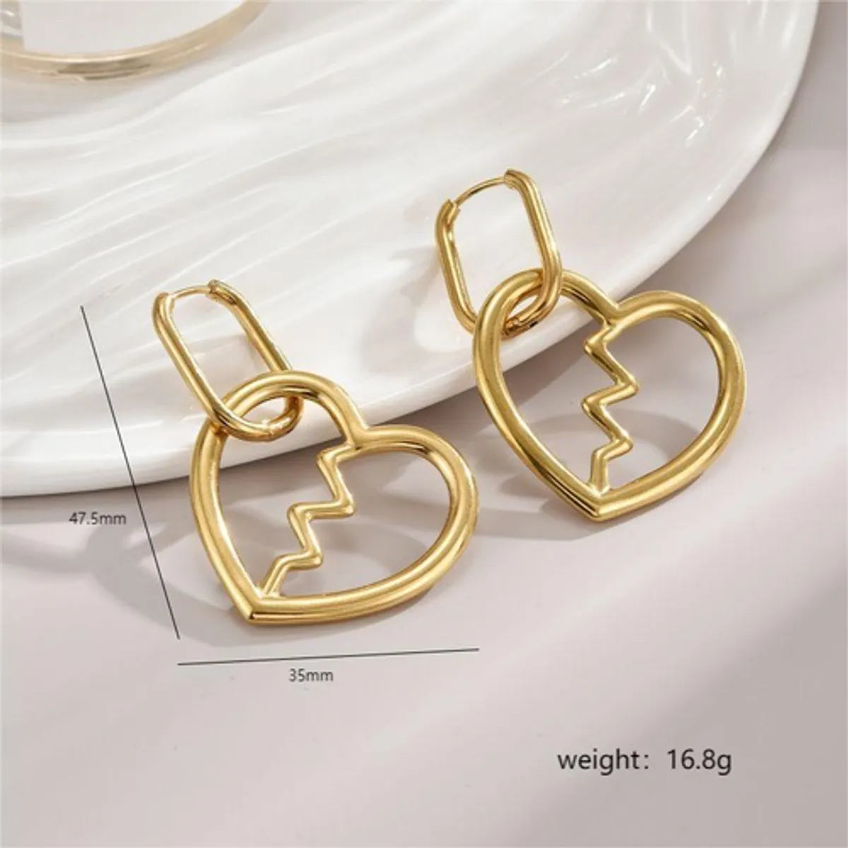 1 Pair Simple Style Commute Heart Shape Polishing Plating Stainless Steel 18k Gold Plated Drop Earrings