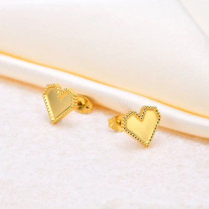 1 Pair Simple Style Commute Heart Shape Stainless Steel Gold Plated Ear Studs